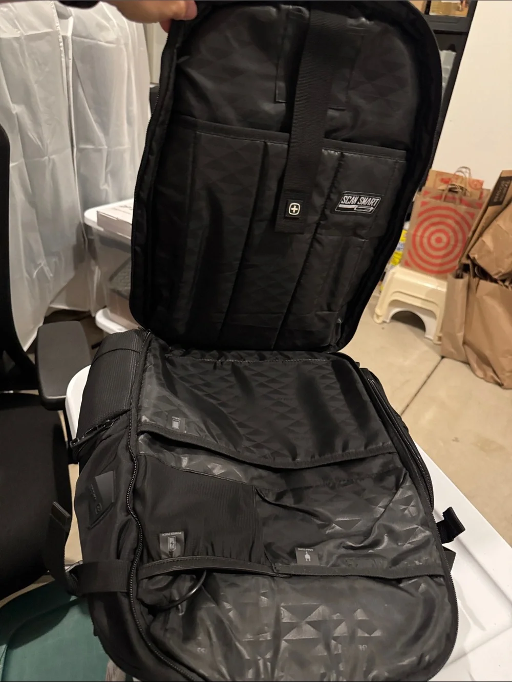 SwissGear Black Backpack with Multiple Compartments and Padded Straps